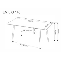 EMILIO 140 stół blat - biały marmur, nogi - czarny (2p1szt)