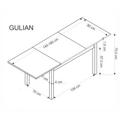 GULIAN stół rozkładany, blat - dąb wotan, nogi - czarny (2p1szt)
